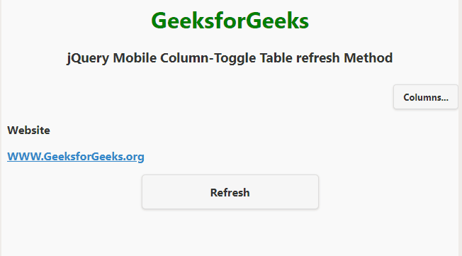 jQuery Mobile Column-Toggle Table refresh() 方法