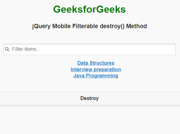 jQuery Mobile 可过滤的 destroy() 方法