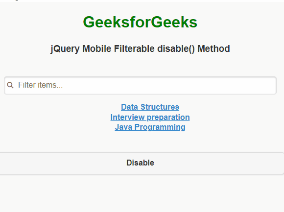jQuery Mobile Filterable disable() 方法
