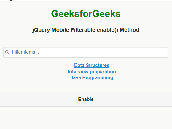 jQuery Mobile Filterable enable() 方法