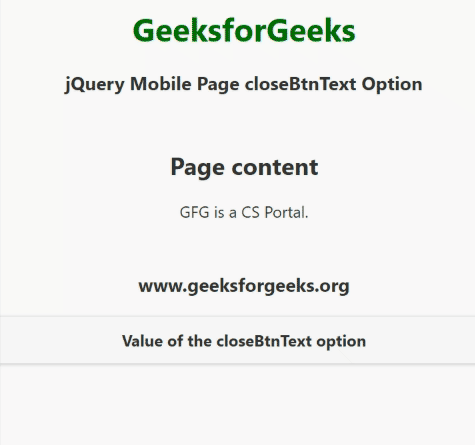 jQuery Mobile 页面 closeBtnText 选项