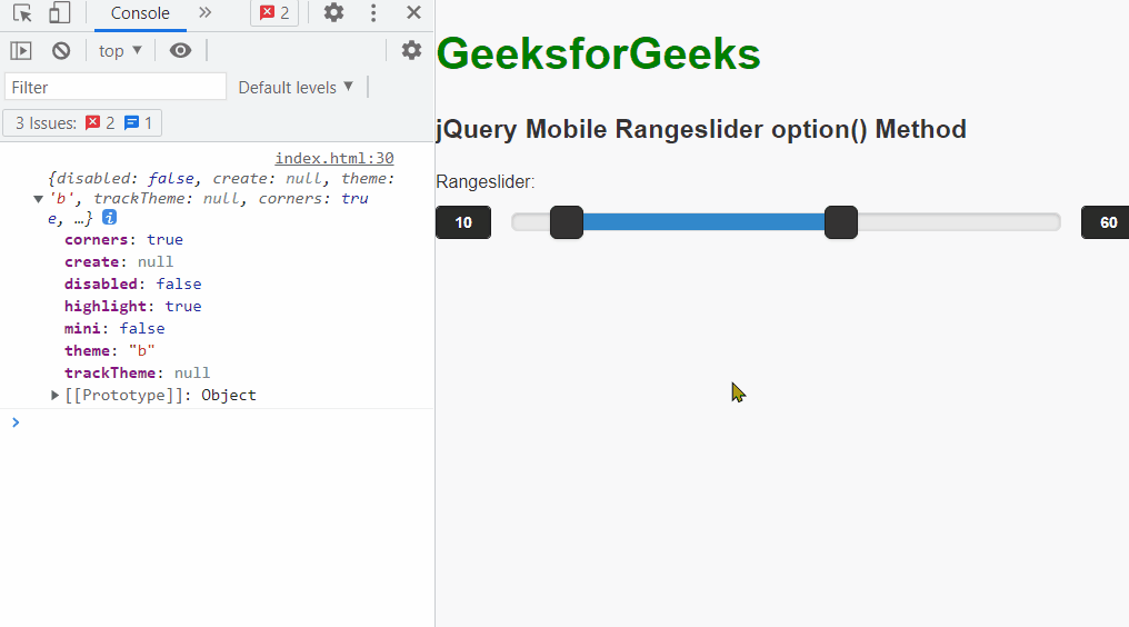jQuery Mobile Rangeslider option() 方法