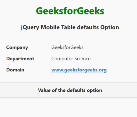 jQuery Mobile 表默认选项