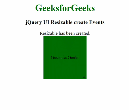jQuery UI 可调整大小的创建事件
