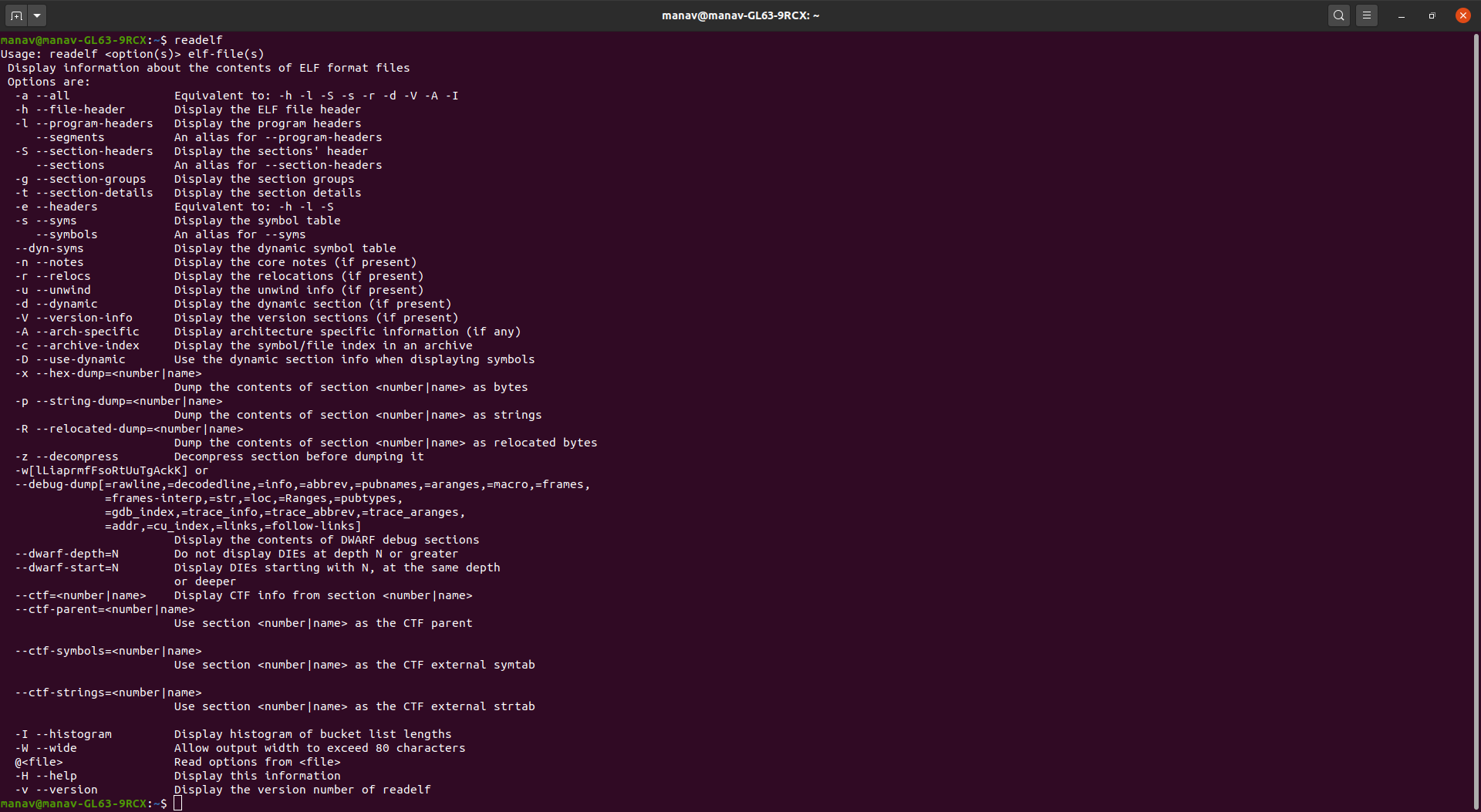 to-display-help-of-readelf-command